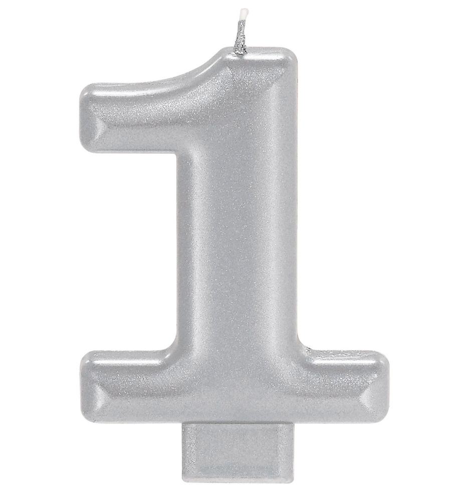 Metallic Silver Number 1 Candle