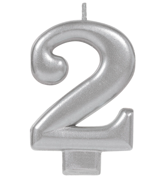 Metallic Silver Number 2 Candle