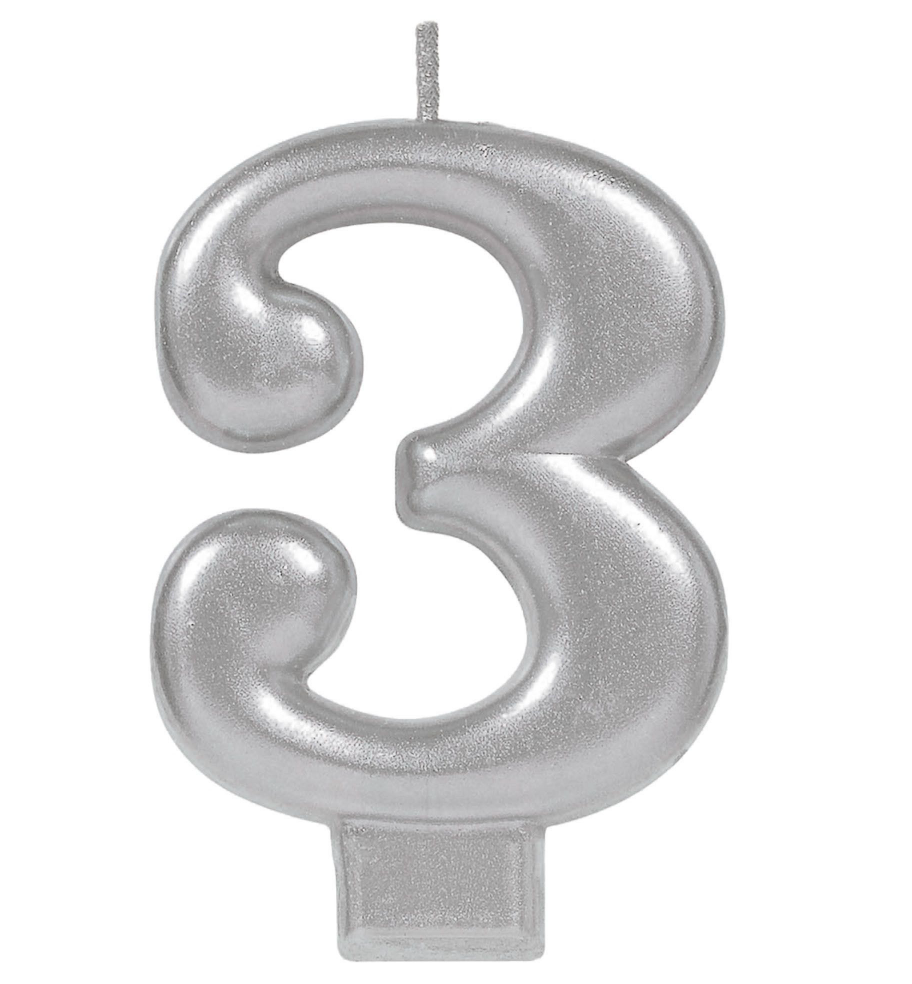 Metallic Silver Number 3 Candle