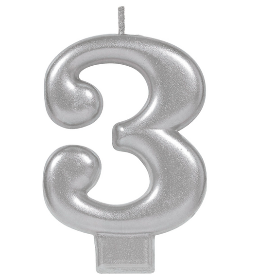Metallic Silver Number 3 Candle