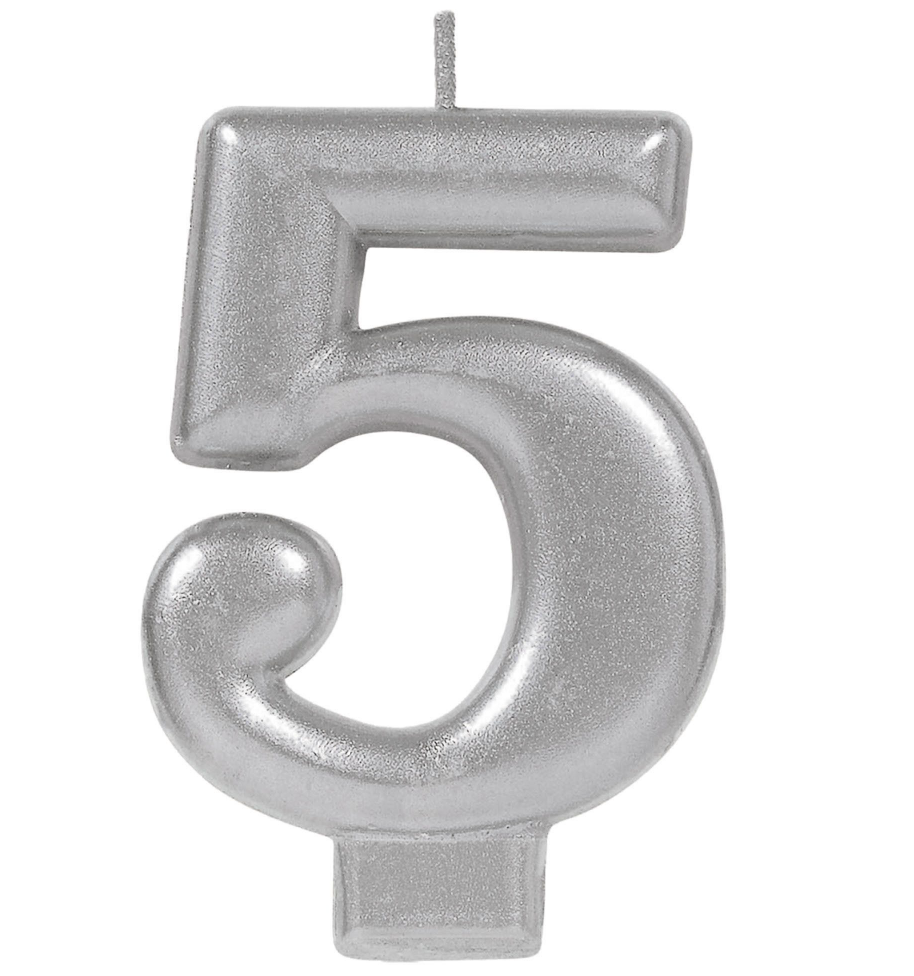 Metallic Silver Number 5 Candle