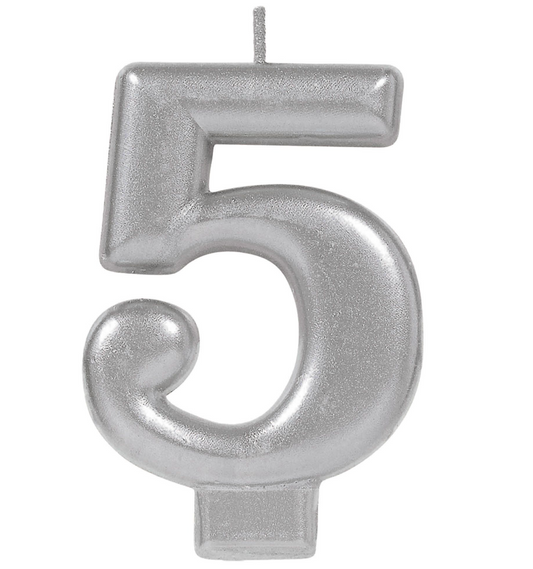 Metallic Silver Number 5 Candle