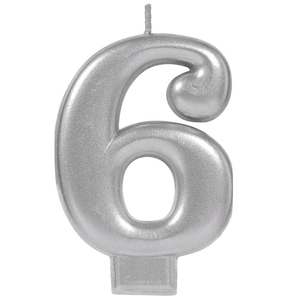 Metallic Silver Number 6 Candle