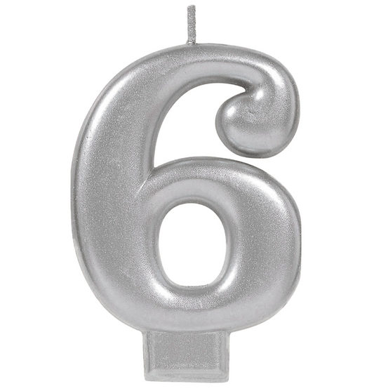 Metallic Silver Number 6 Candle