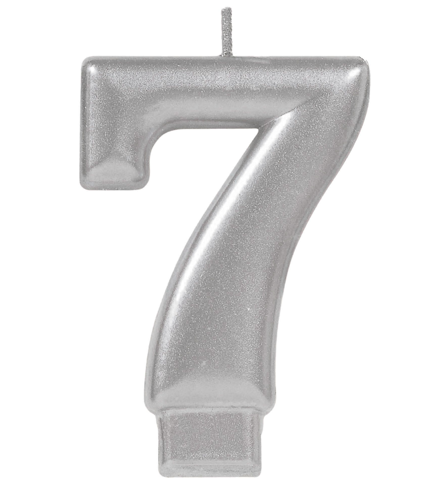 Metallic Silver Number 7 Candle