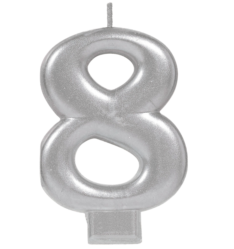 Metallic Silver Number 8 Candle