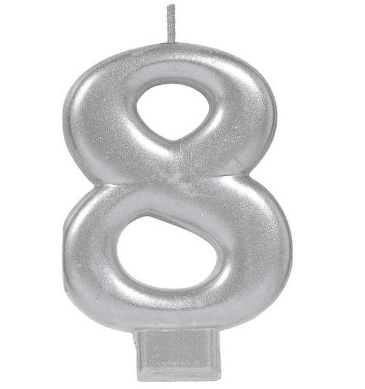 Metallic Silver Number 8 Candle