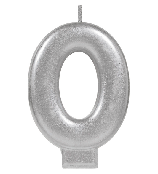 Metallic Silver Number 0 Candle