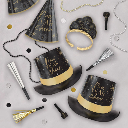 New Years Eve 25 Person Party Kit in Black Silver and Gold