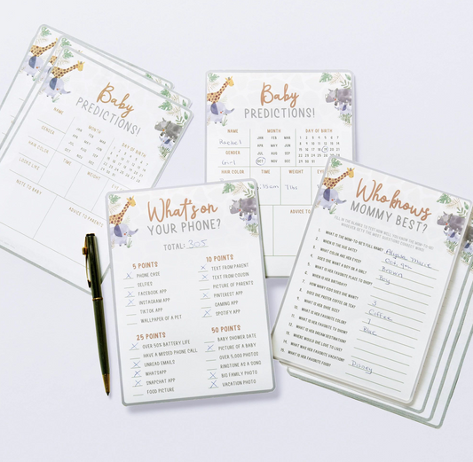Soft Jungle Baby Shower Game Pack