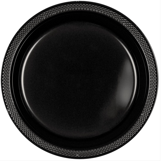 Jet Black 7 inch Plastic Plates 20ct