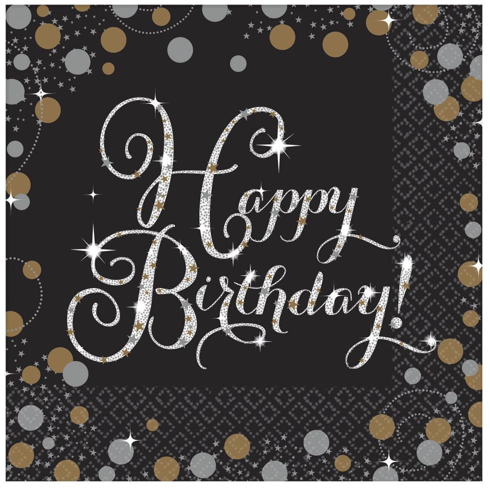 Sparkling Happy Birthday Celebration Luncheon Napkins 16ct