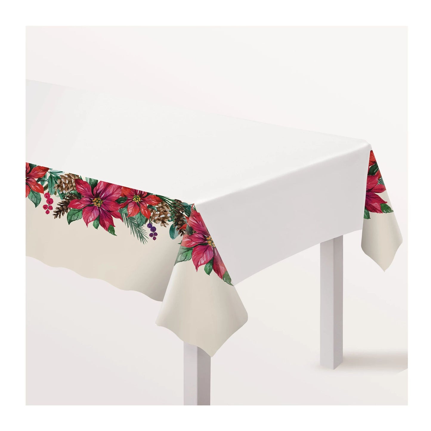 Christmas Traditional Poinsettia Plastic Tablecover 54 Inch X 102 Inch