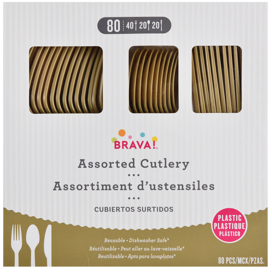 Plastic Cutlery Asst Gold 80ct