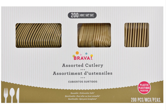 Gold Plastic Assorted Cutlery 200ct