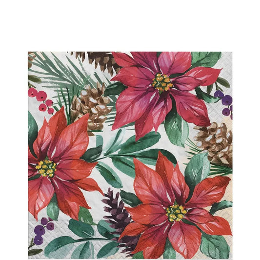 Christmas Traditional Poinsettia Lunch Napkin 16ct