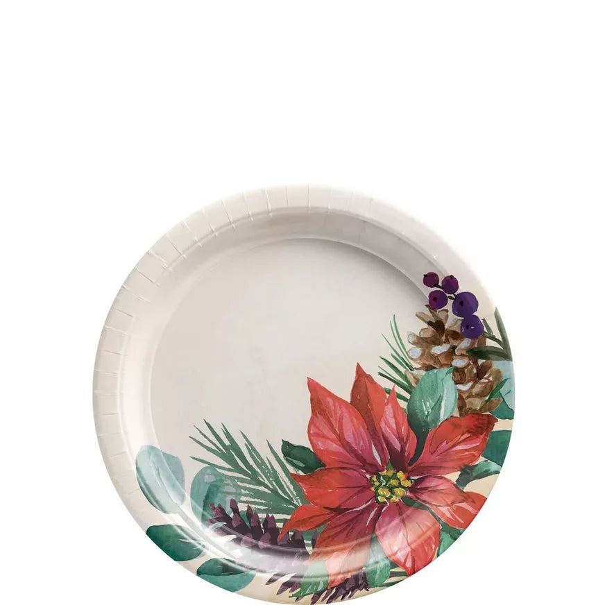 Christmas Traditional Poinsettia 7 Inch Plate 8ct