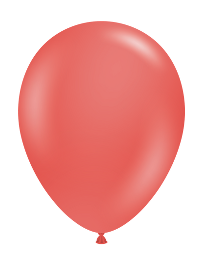 Red 11-inch round latex balloon with a smooth glossy surface and tied end.