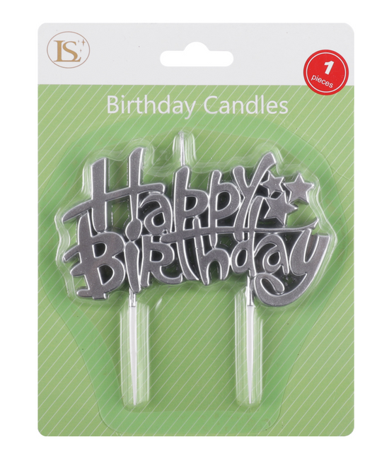 Silver Happy Birthday Candle