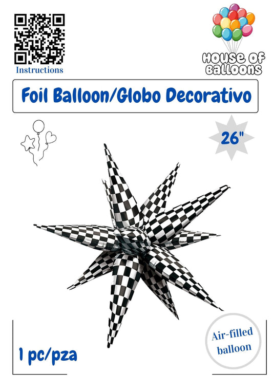 House of Balloons Star Burst Checkers 26 inch Foil Balloon 1ct