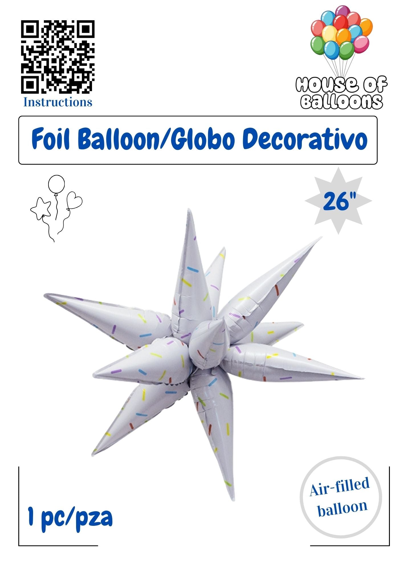 House of Balloons Star Burst Confetti 26 inch Foil Balloon 1ct