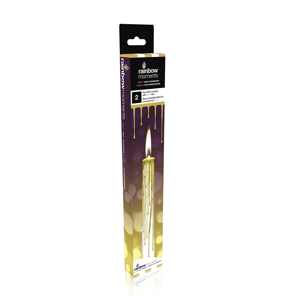 Rainbow Drip Paraffin Candles White with Gold Drip 2ct