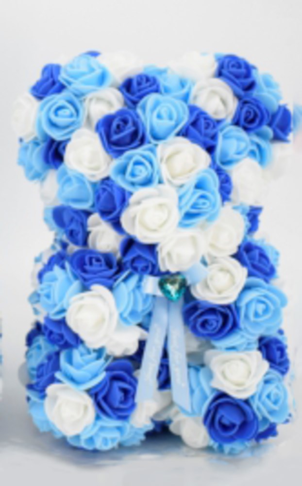 9.5in Blue White Foam Rose Bear