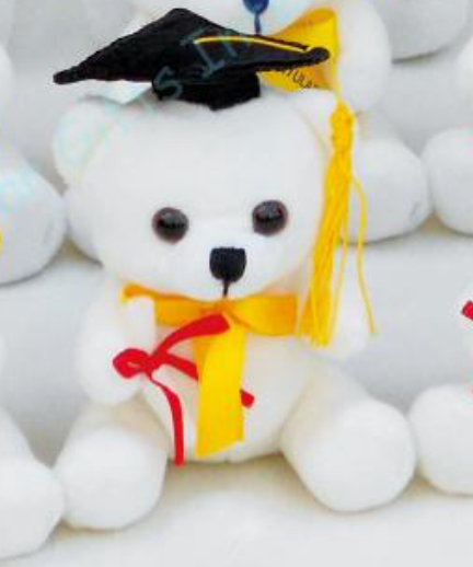 6.5in White Graduation Bear Black Cap