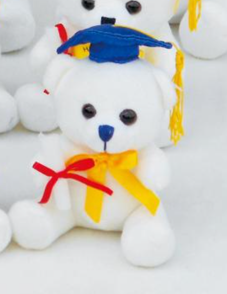 6.5in White Graduation Bear Blue Cap