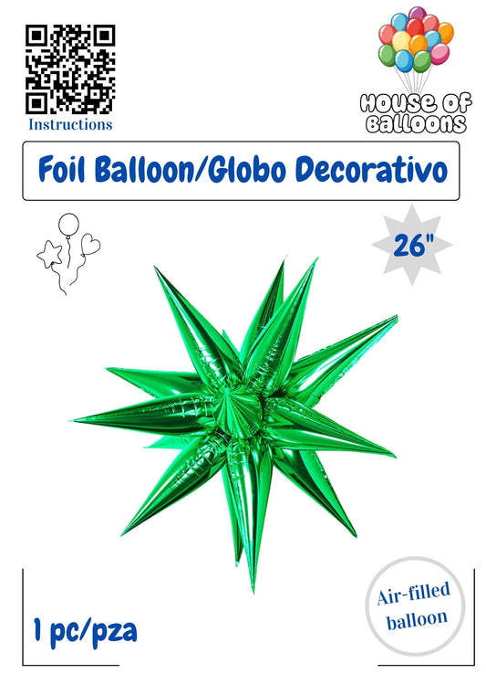 House of Balloons Star Burst Wicked Green 26 inch Foil Balloon 1ct