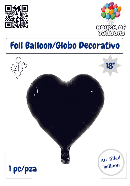 House of Balloons Midnight Black Heart 18 inch Foil Balloon 1ct