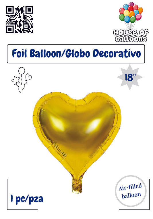 House of Balloons Gold Heart 18 inch Foil Balloon 1ct