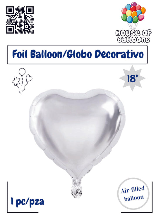 House of Balloons Silver Lining Heart 18 inch Foil Balloon 1ct