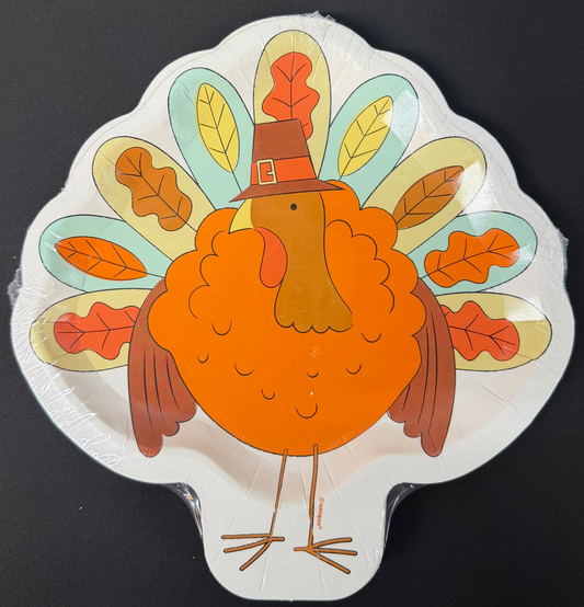 Playful Turkey 9.25 inch Turkey Shaped Paper Plates 8ct