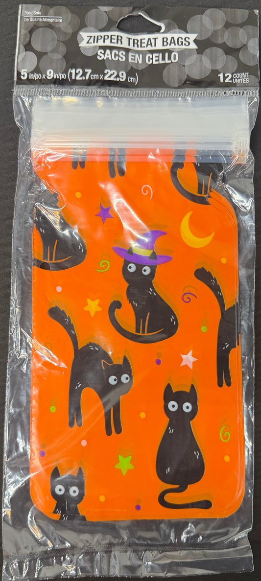 Halloween Decor Cello Bag with Zipper Cat 12ct