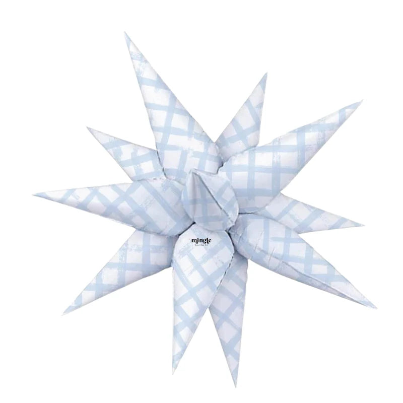 Mingle Balloon Co 26 inch Blue Gingham Starburst Foil Balloon 1ct