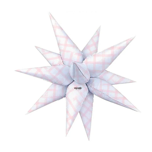 Mingle Balloon Co 26 inch Pink Gingham Starburst Foil Balloon 1ct
