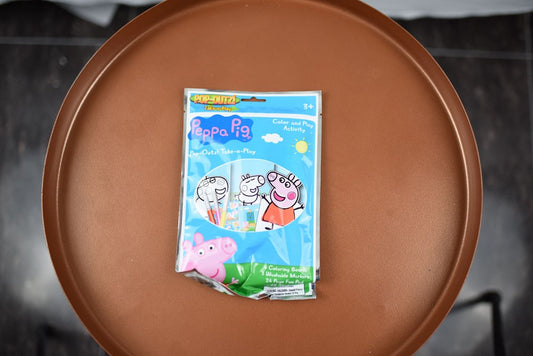 Peppa Pig Take N Play bag with cartoon animal characters on blue background.