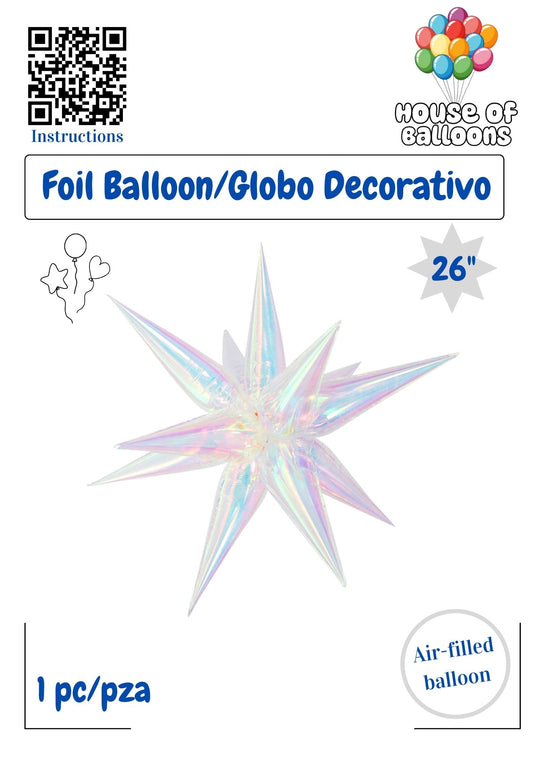 House of Balloons Star Burst Mother of Pearl White Iridescent 26 inch Foil Balloon 1ct