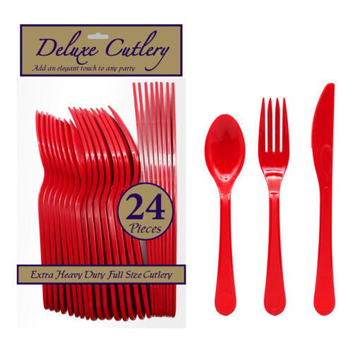 Extra Heavy Duty Plastic Combo Cutlery Red 24ct