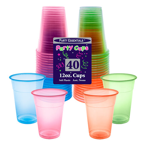 Soft Plastic 12 oz Cups Assorted Neon 40ct