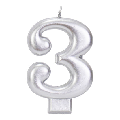 Silver 3.25 inch Number 3 Candle 1ct
