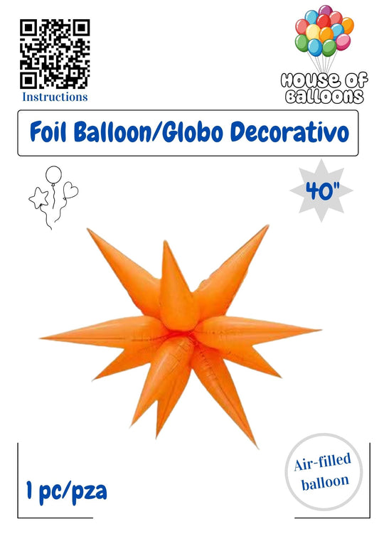 House of Balloons Star Burst Neon Orange 40 inch Foil Balloon 1ct