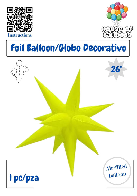 House of Balloons Star Burst Neon Yellow 26 inch Foil Balloon 1ct