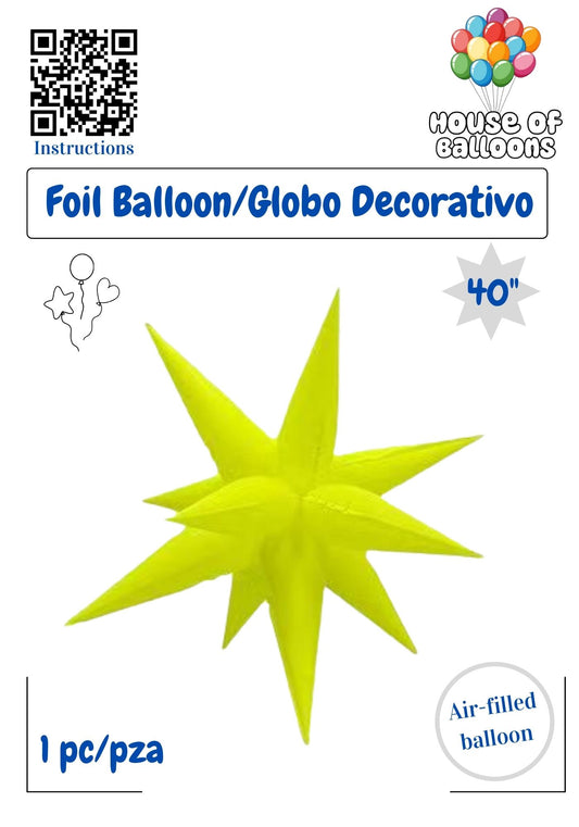 House of Balloons Star Burst Neon Yellow 40 inch Foil Balloon 1ct