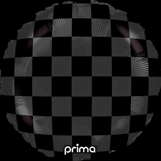 18-inch round balloon with black shiny and matte checkerboard pattern.