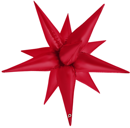 26-inch red satin inflatable starburst with pointed spikes and glossy finish.