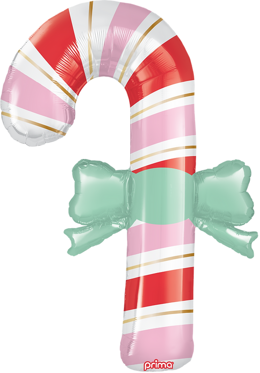 Prima Candy Cane with Bow Special 39 inch Shaped Foil Balloon 1ct