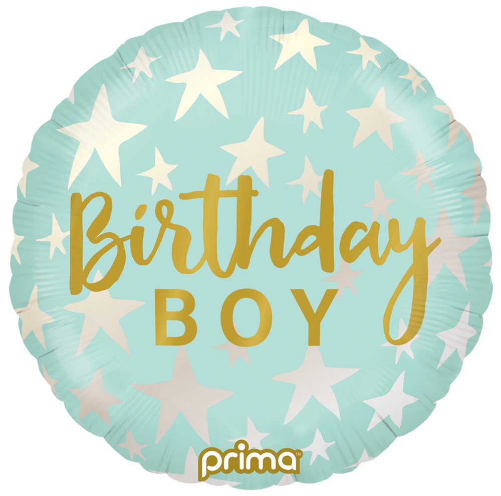 Prima  Round Birthday Boy Stars 18 inch Foil Balloon 1ct