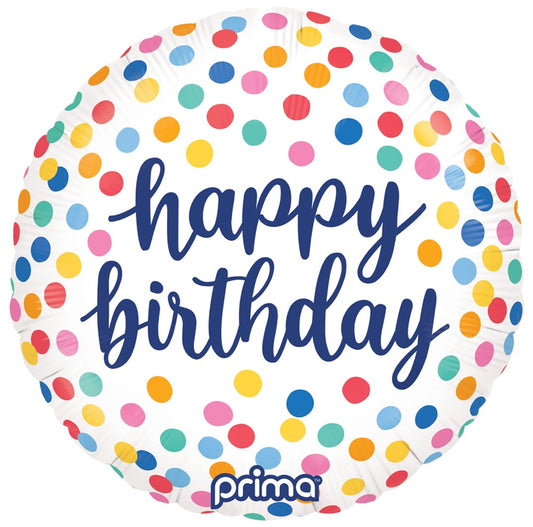 Prima  Round Happy Birthday Colorful Confetti 18 inch Foil Balloon 1ct